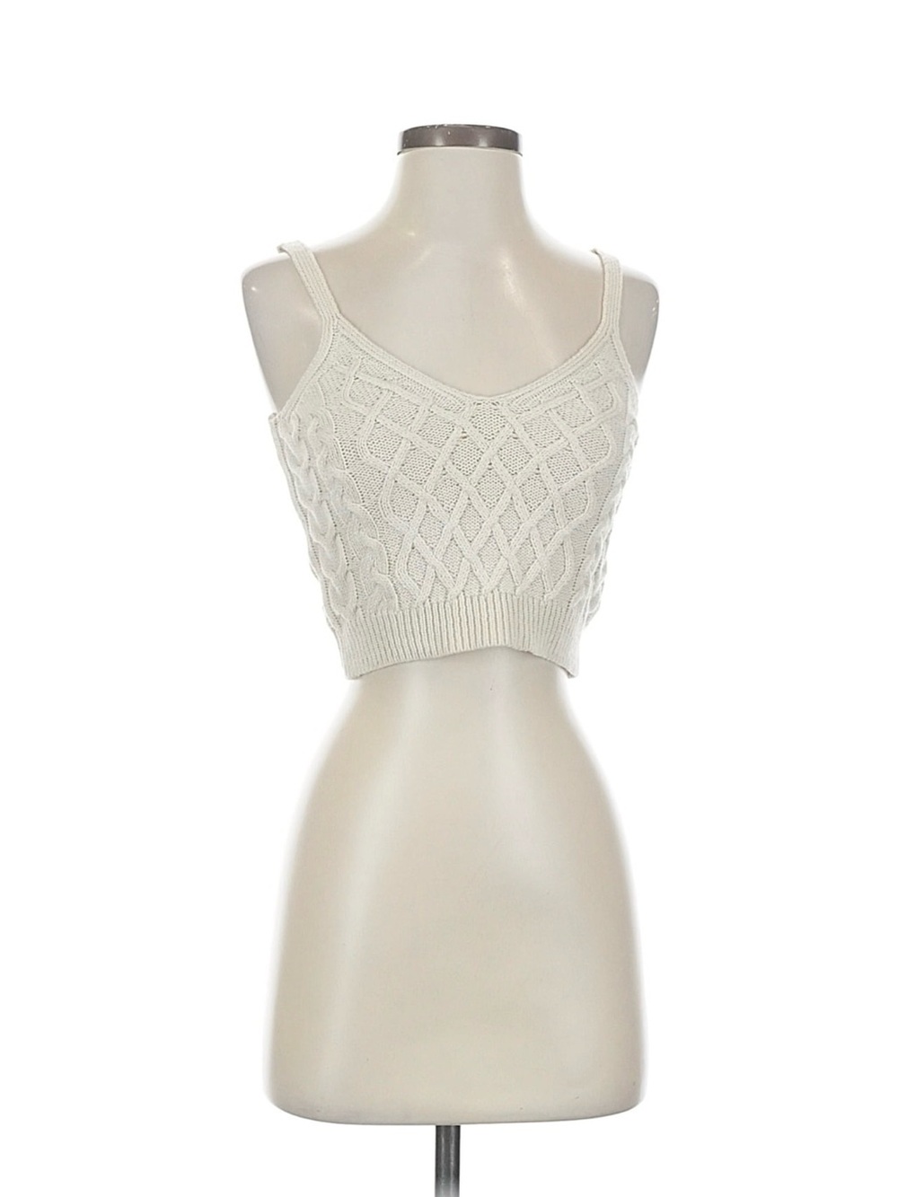 Source Unknown Cream Cable Knit Cropped Tank Top